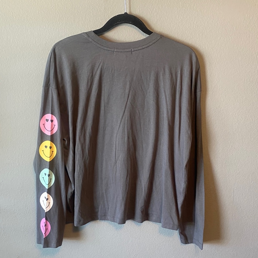 NWT Grey Long Sleeve Tee with Colorful Smiley Sleeve Cotton/Modal - Picture 7 of 10
